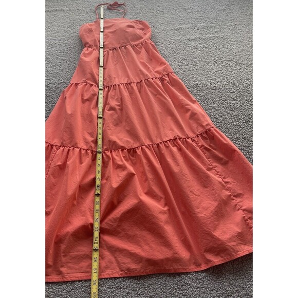 Gap Dress Women Coral Tiered Tie Back Maxi Cotton Pockets Classic Sz 8 T NWT - Picture 4 of 11